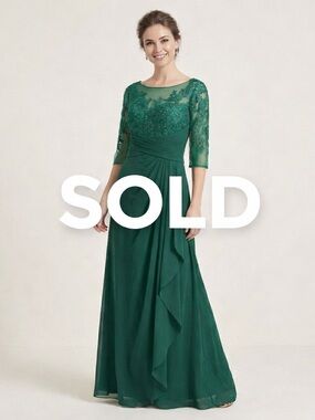 Elegant Emerald Green Lace Chiffon Maxi Dress - Size 16